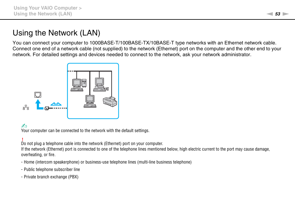 Using the network (lan) | Sony VAIO VGN-NS300 User Manual | Page 53 / 146