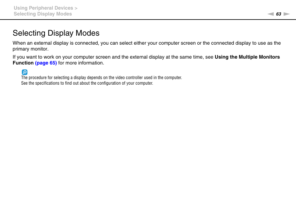 Selecting display modes | Sony VAIO VGN-NS300 User Manual | Page 63 / 146