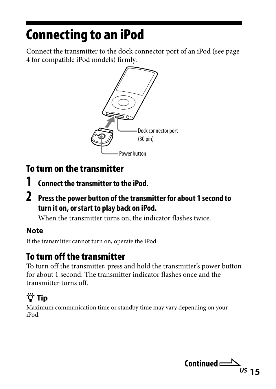 Connecting to an ipod, Connecting.to.an.ipod | Sony DR-BT101IK User Manual | Page 15 / 92