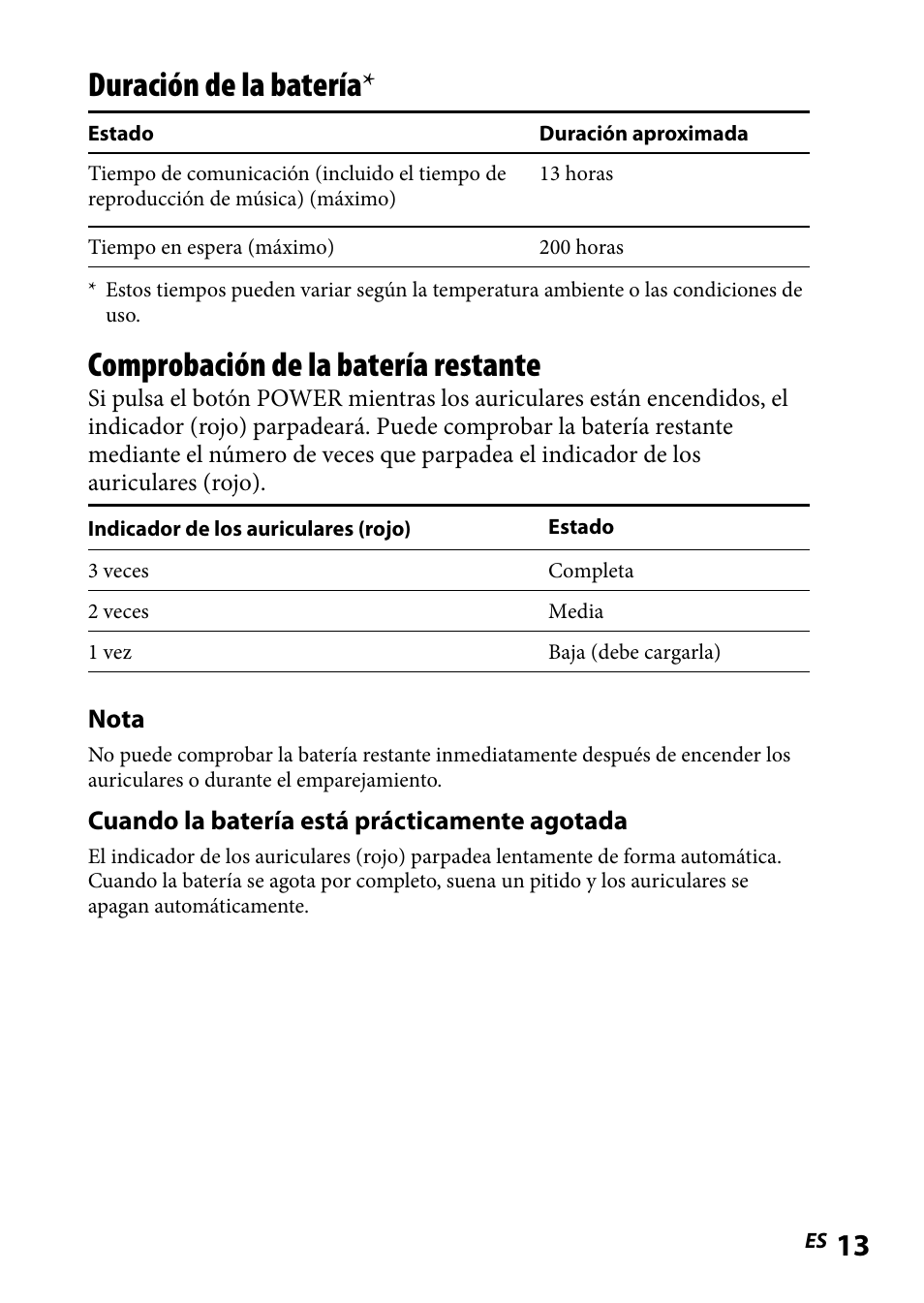 Duración de la batería, Comprobación de la batería restante | Sony DR-BT101IK User Manual | Page 57 / 92