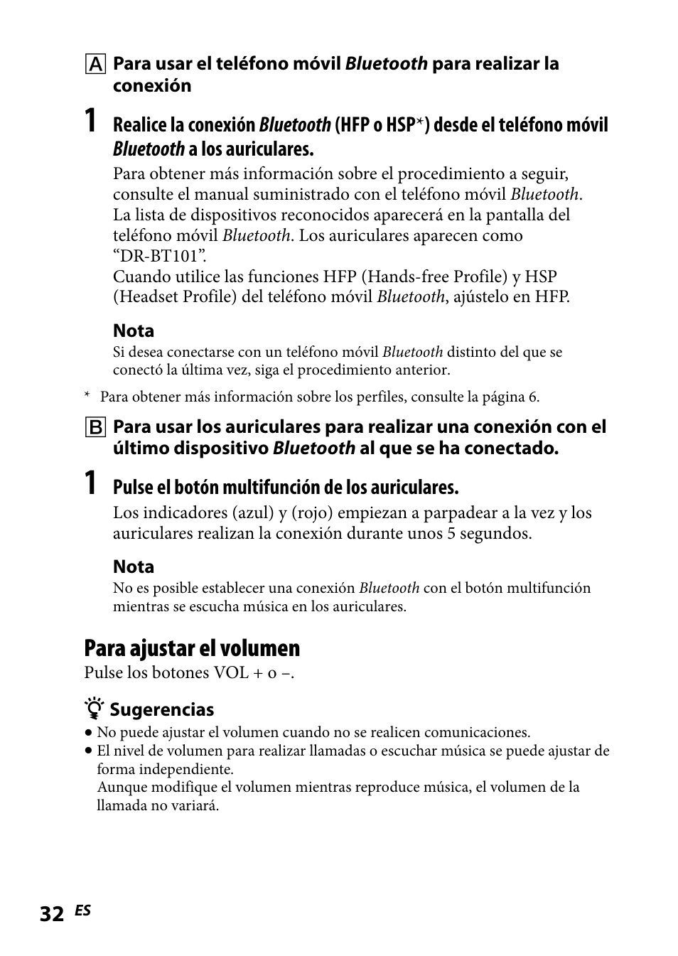 Para ajustar el volumen | Sony DR-BT101IK User Manual | Page 76 / 92