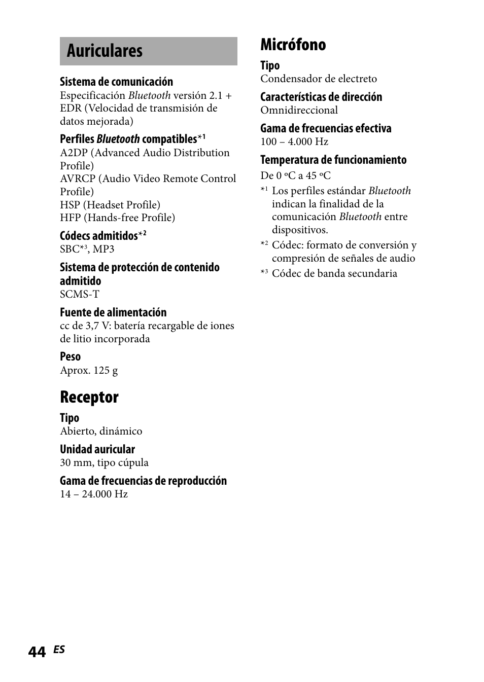 Auriculares, Receptor, Micrófono | Sony DR-BT101IK User Manual | Page 88 / 92