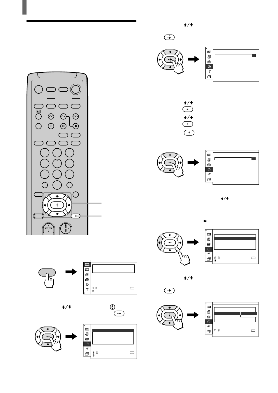 Réglage de l’heure actuelle, Appuyez sur menu, Menu | Appuyez trois fois sur b | Sony WEGA KZ 42TS1 User Manual | Page 110 / 176