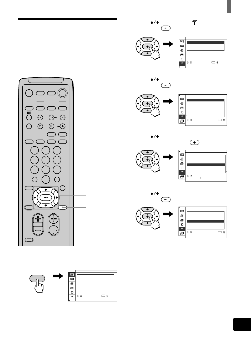 Uso de los canales favoritos, Ajuste de los canales favoritos, Menu | Oprima menu, Oprima menu para salir de la pantalla del menú | Sony WEGA KZ 42TS1 User Manual | Page 149 / 176