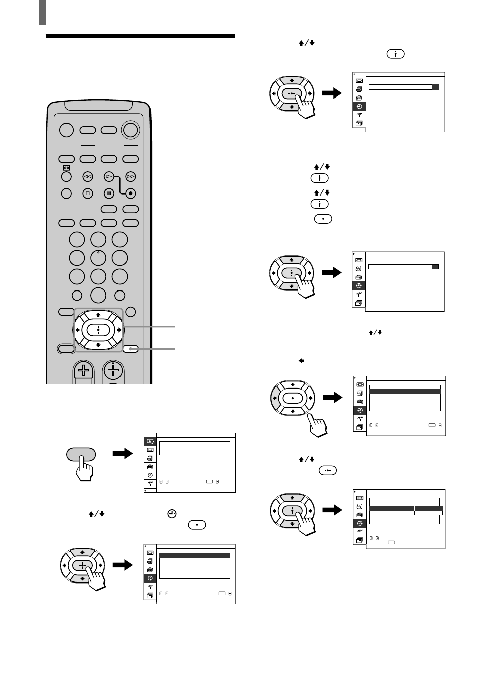 Ajuste de la hora actual, Oprima menu, Menu | Oprima b tres veces, Sugerencia | Sony WEGA KZ 42TS1 User Manual | Page 168 / 176