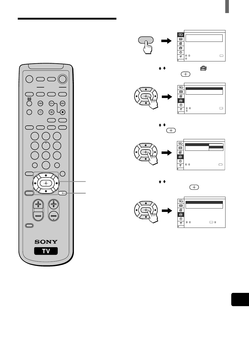 Appuyez sur menu, Appuyez sur menu pour quitter l’écran de menu | Sony WEGA KZ 42TS1 User Manual | Page 77 / 176