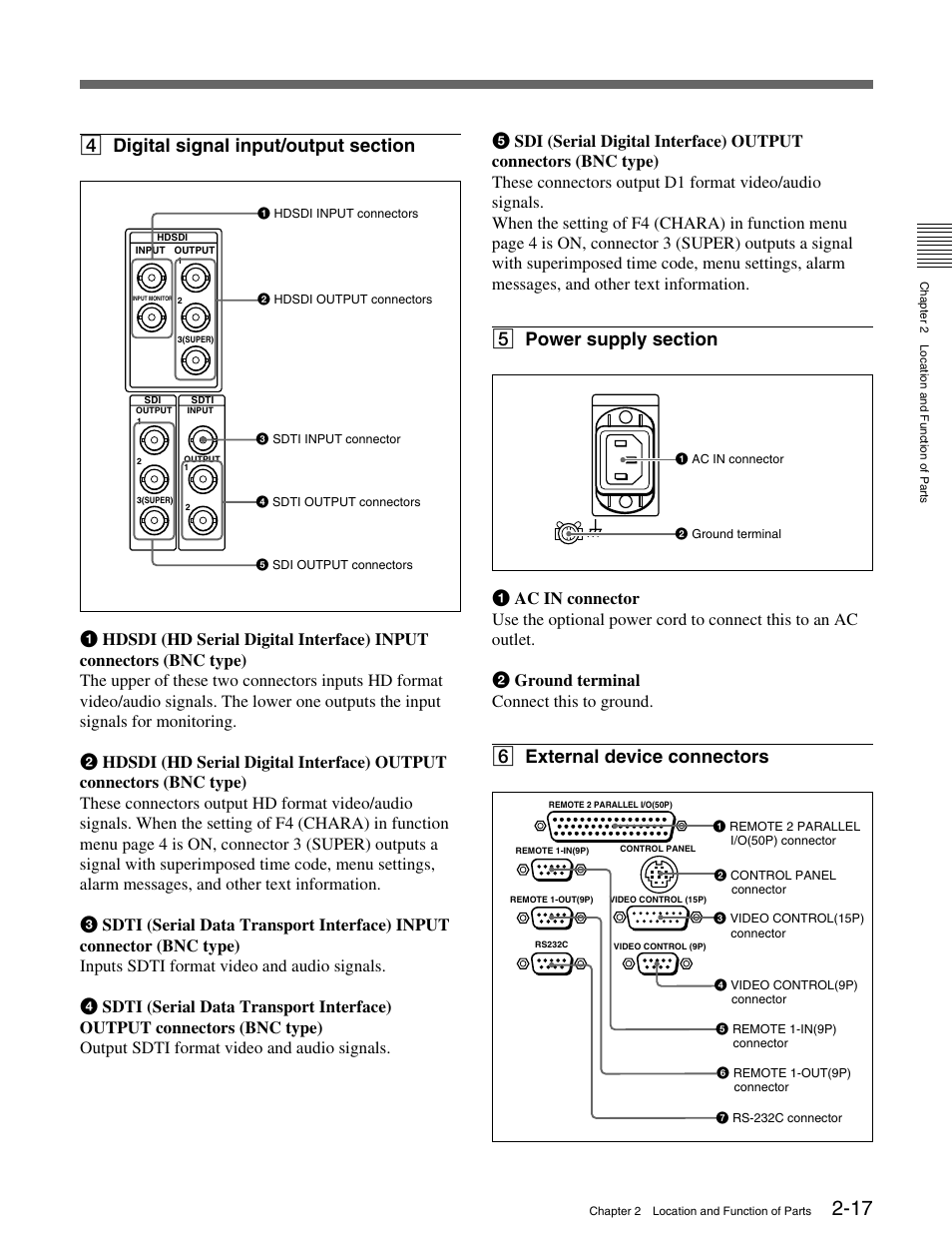 6 external device connectors | Sony HDW-M2000 User Manual | Page 27 / 142