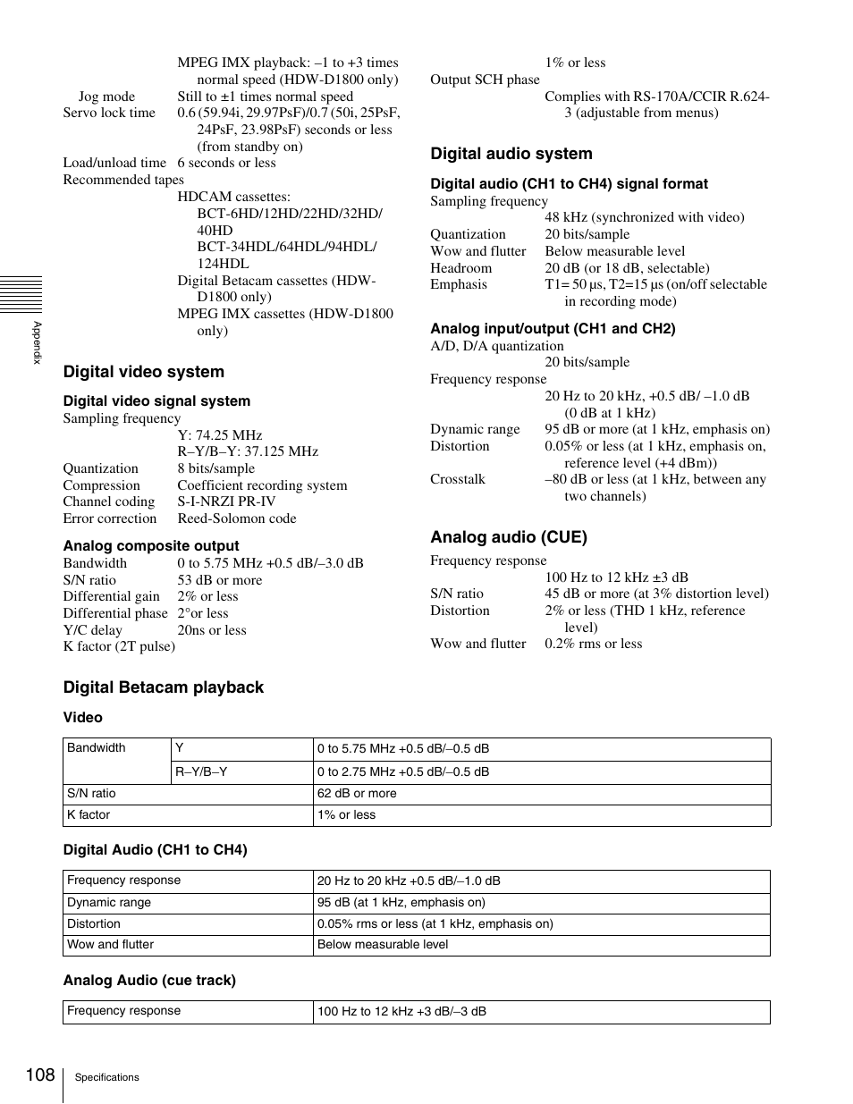 Sony HDW-1800 User Manual | Page 108 / 119