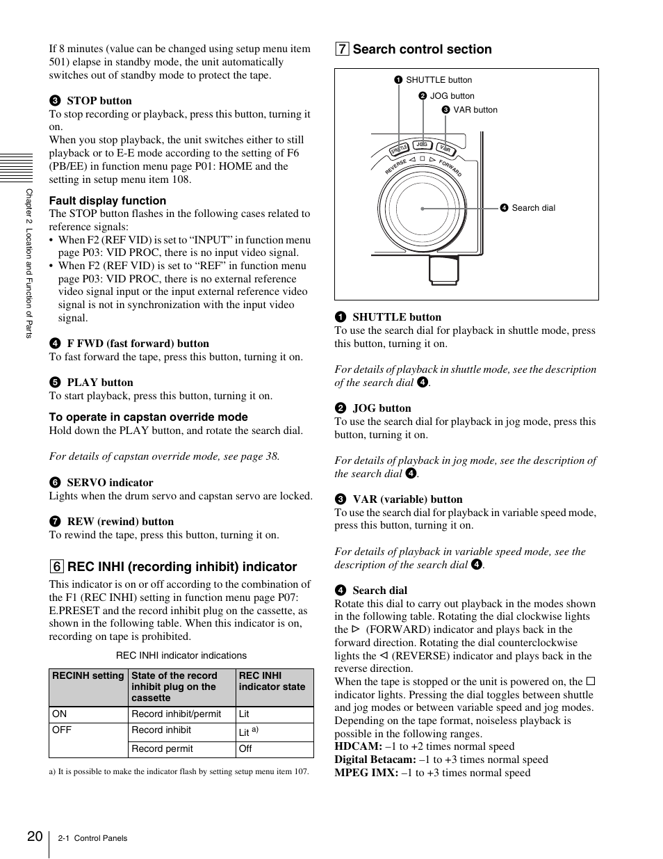 6 rec inhi (recording inhibit) indicator | Sony HDW-1800 User Manual | Page 20 / 119