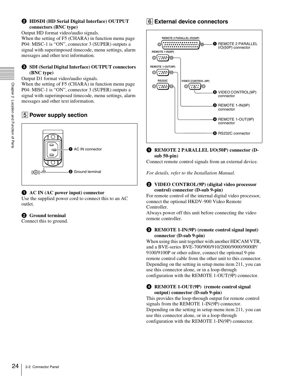 6 external device connectors | Sony HDW-1800 User Manual | Page 24 / 119