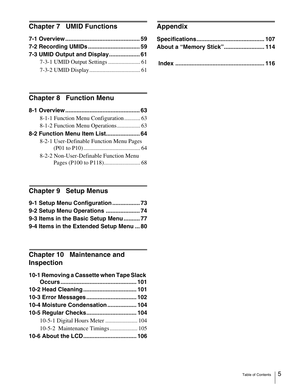 Sony HDW-1800 User Manual | Page 5 / 119