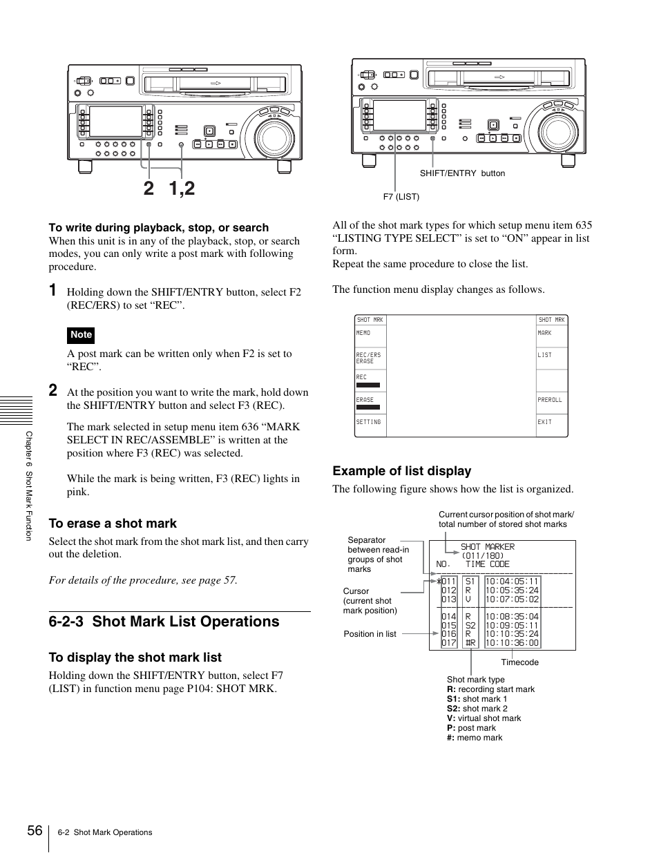 2-3 shot mark list operations, Example of list display | Sony HDW-1800 User Manual | Page 56 / 119