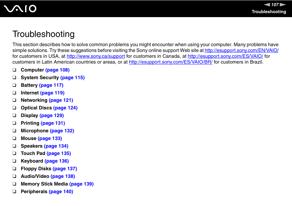 Troubleshooting | Sony VGN-N100 User Manual | Page 107 / 160