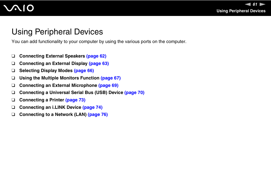 Using peripheral devices | Sony VGN-N100 User Manual | Page 61 / 160