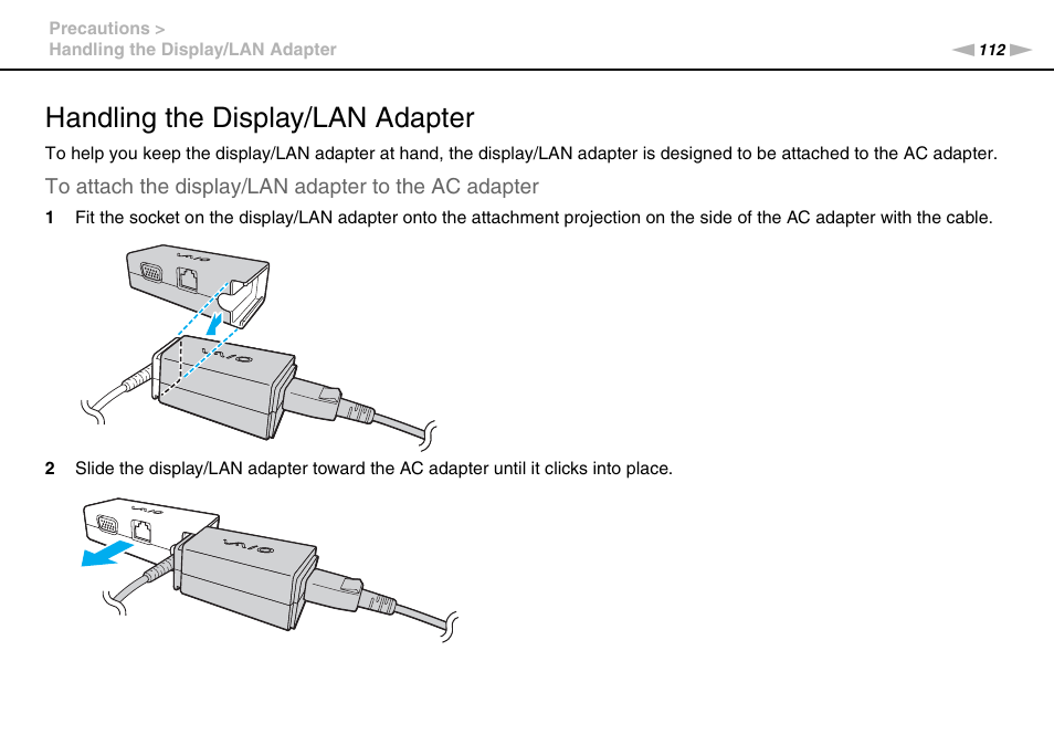 Handling the display/lan adapter | Sony VAIO VGN-P User Manual | Page 112 / 155