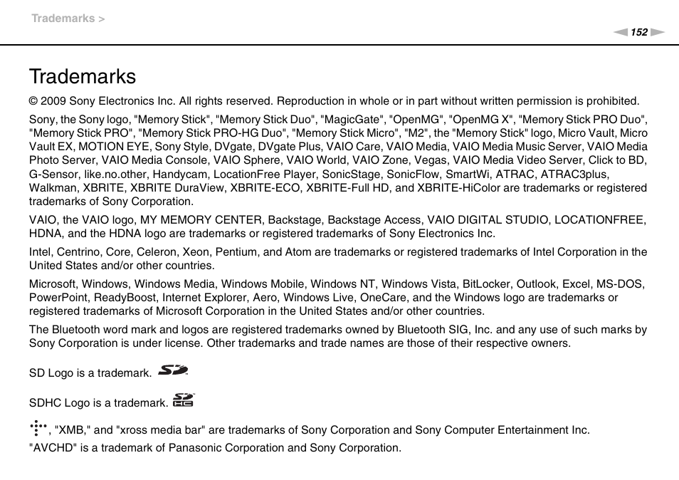 Trademarks | Sony VAIO VGN-P User Manual | Page 152 / 155