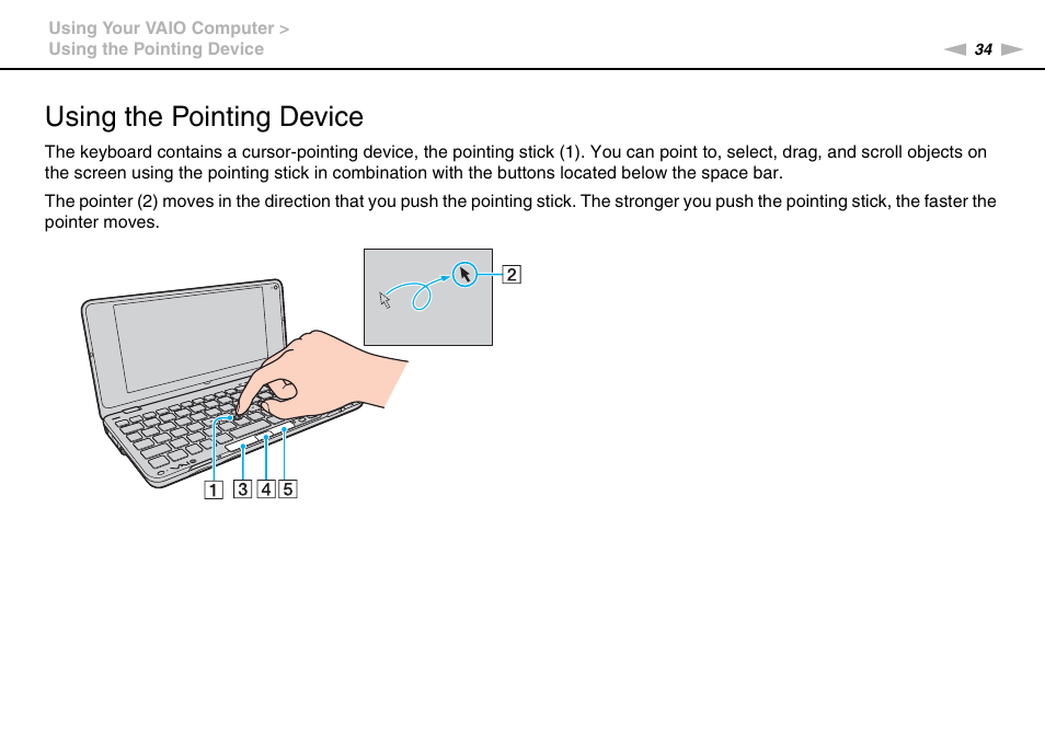 Using the pointing device | Sony VAIO VGN-P User Manual | Page 34 / 155