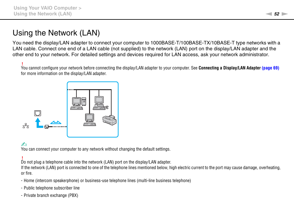 Using the network (lan) | Sony VAIO VGN-P User Manual | Page 52 / 155