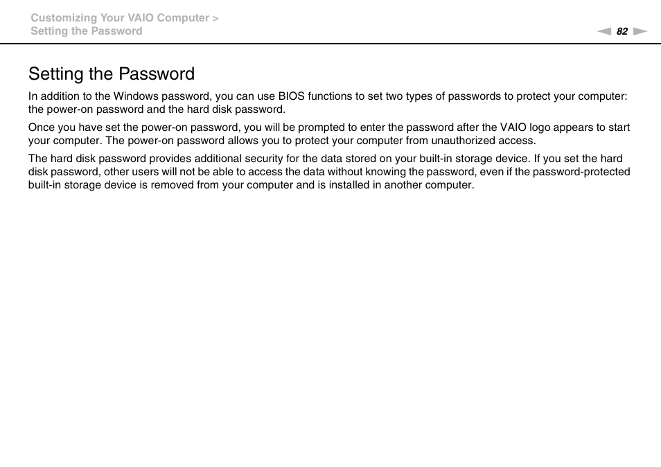 Setting the password | Sony VAIO VGN-P User Manual | Page 82 / 155