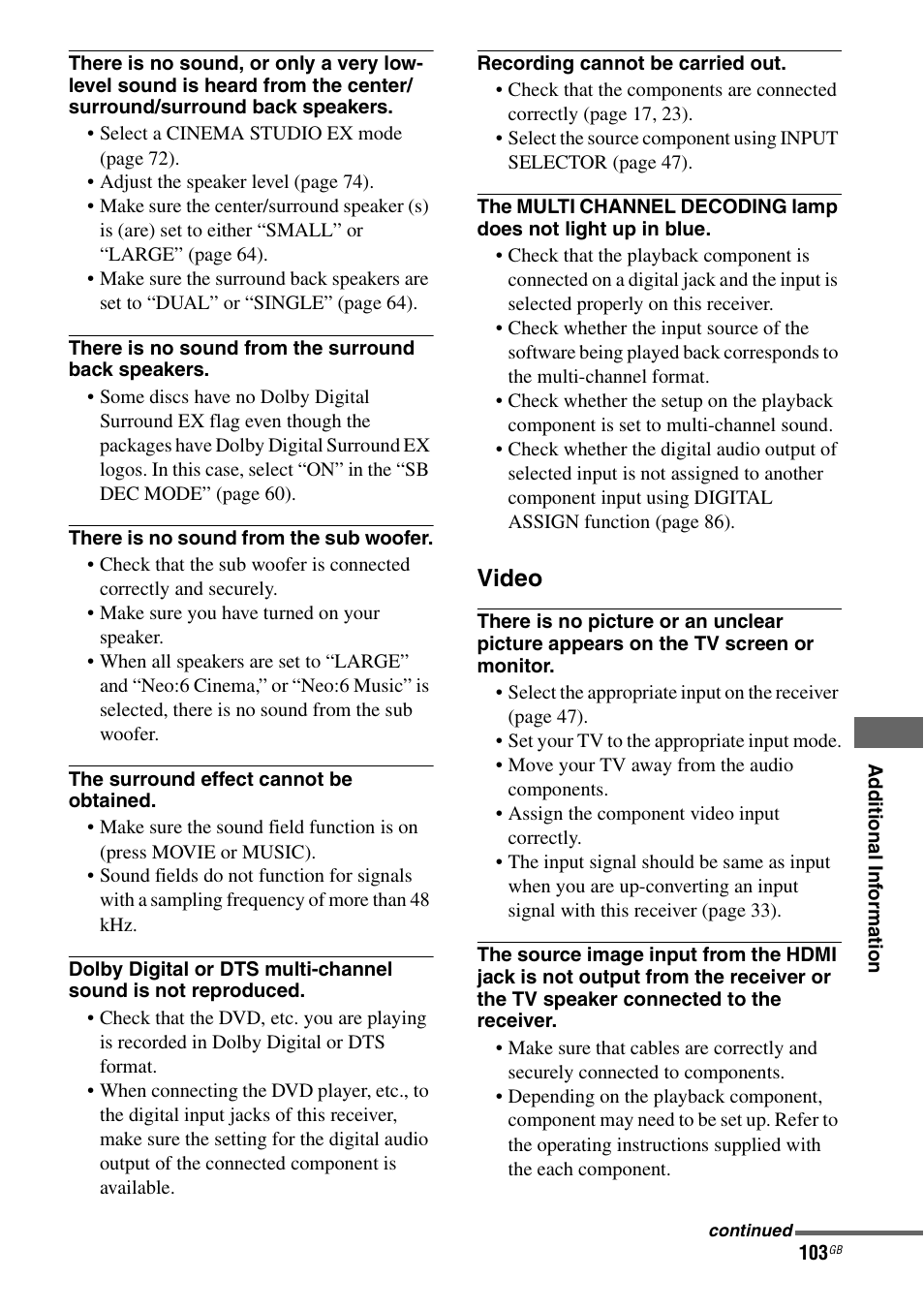 Video | Sony STR-DA1200ES User Manual | Page 103 / 111