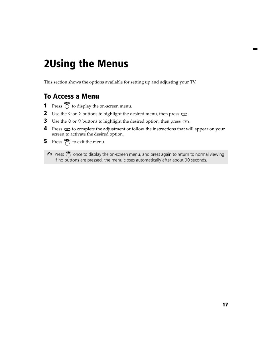 2using the menus | Sony WEGA KV-13FS100 User Manual | Page 29 / 48