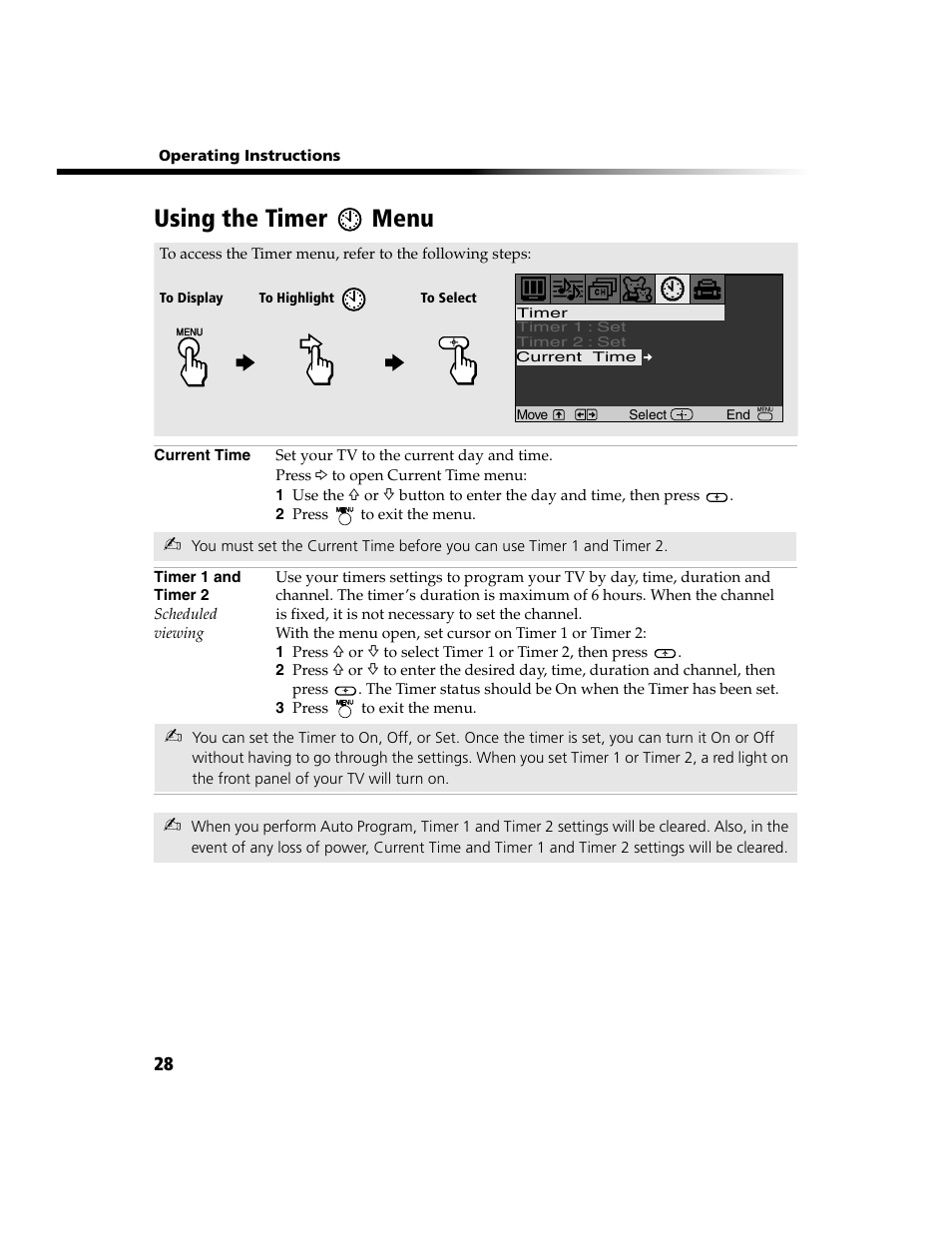 Using the timer menu | Sony WEGA KV-13FS100 User Manual | Page 40 / 48