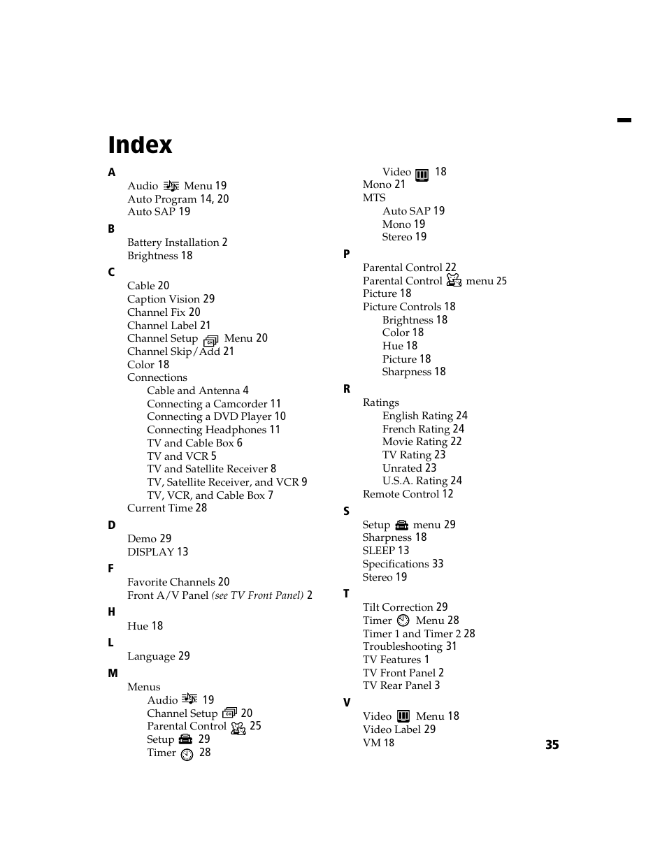 Index | Sony WEGA KV-13FS100 User Manual | Page 47 / 48