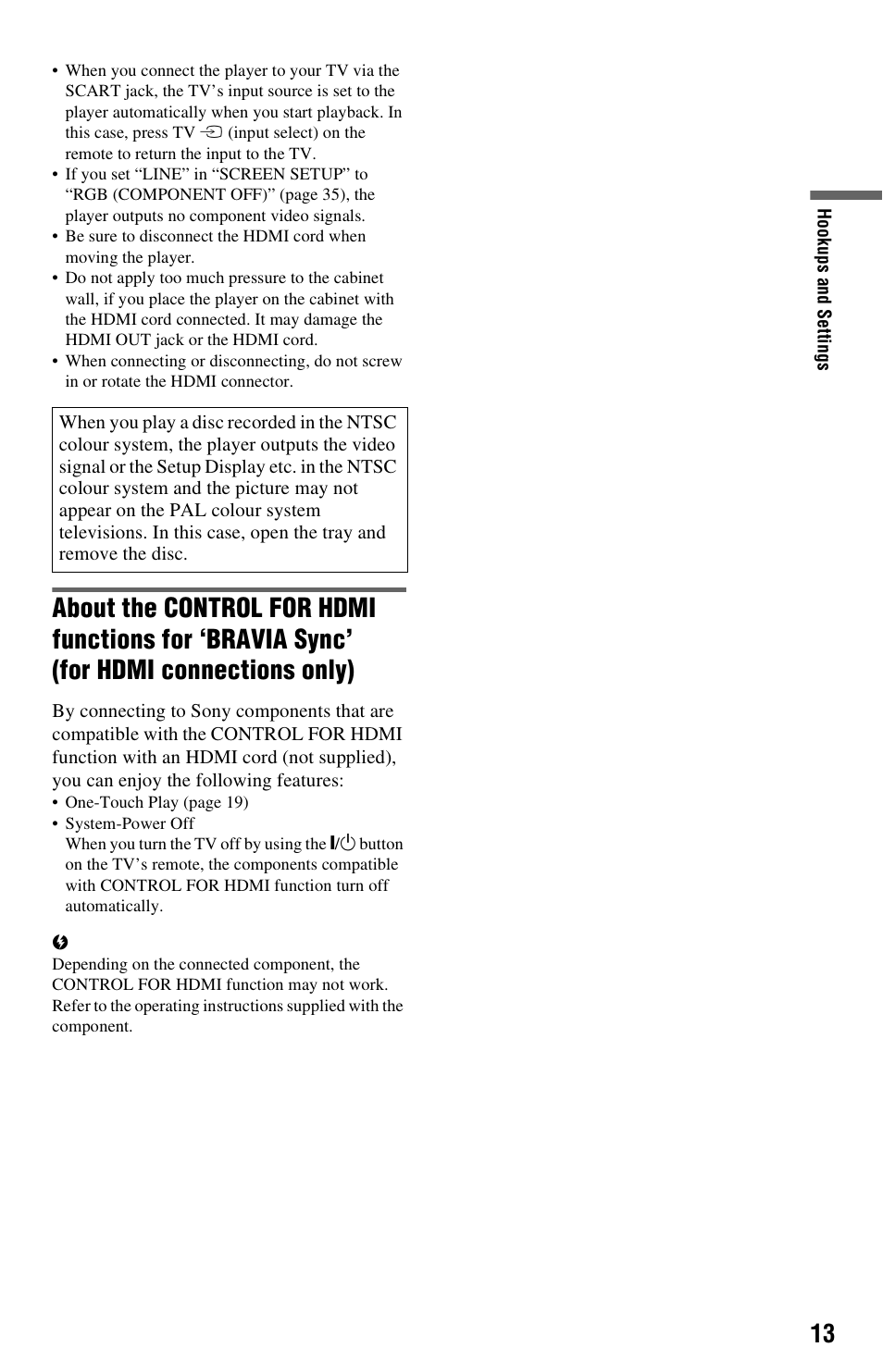 For hdmi connections only) | Sony DVP-NS728H User Manual | Page 13 / 52