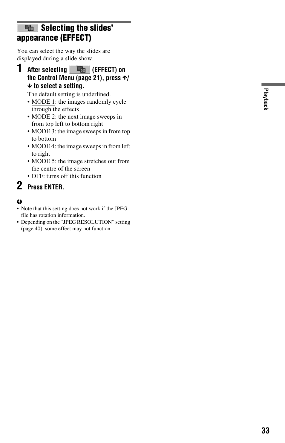 Selecting the slides’ appearance (effect) | Sony DVP-NS728H User Manual | Page 33 / 52