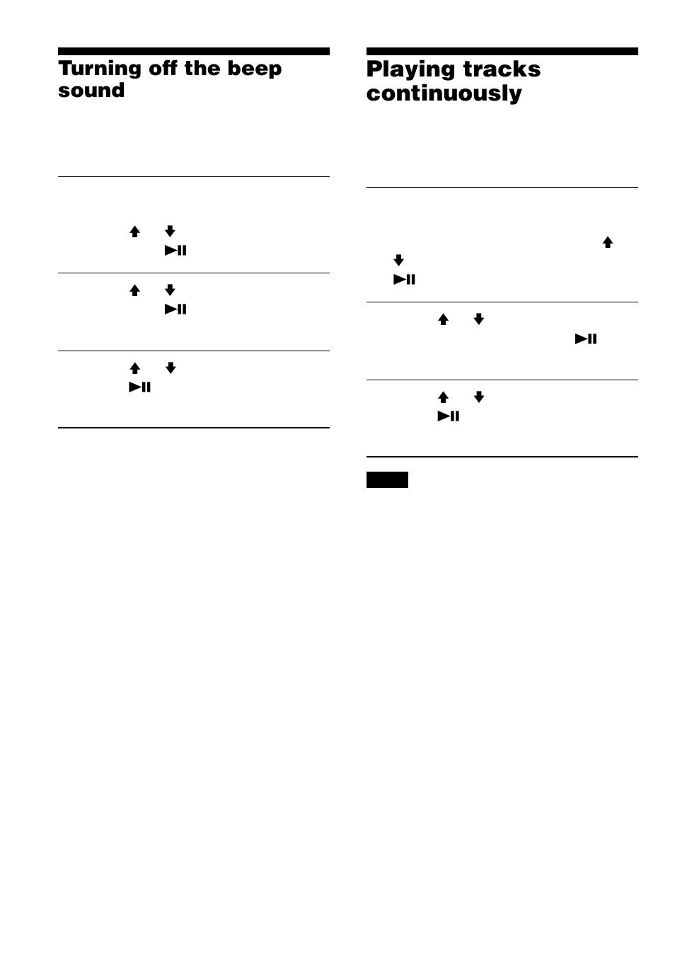 Turning off the beep sound, Playing tracks continuously, 24 turning off the beep sound | Sony D-NF400/NF401 User Manual | Page 24 / 40