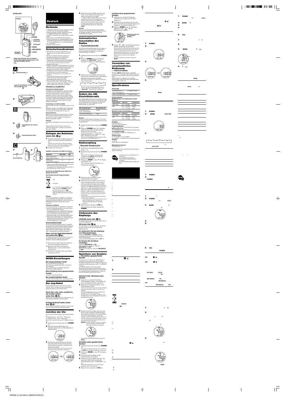Ab c, Deutsch | Sony SRF-M97 User Manual | Page 2 / 2