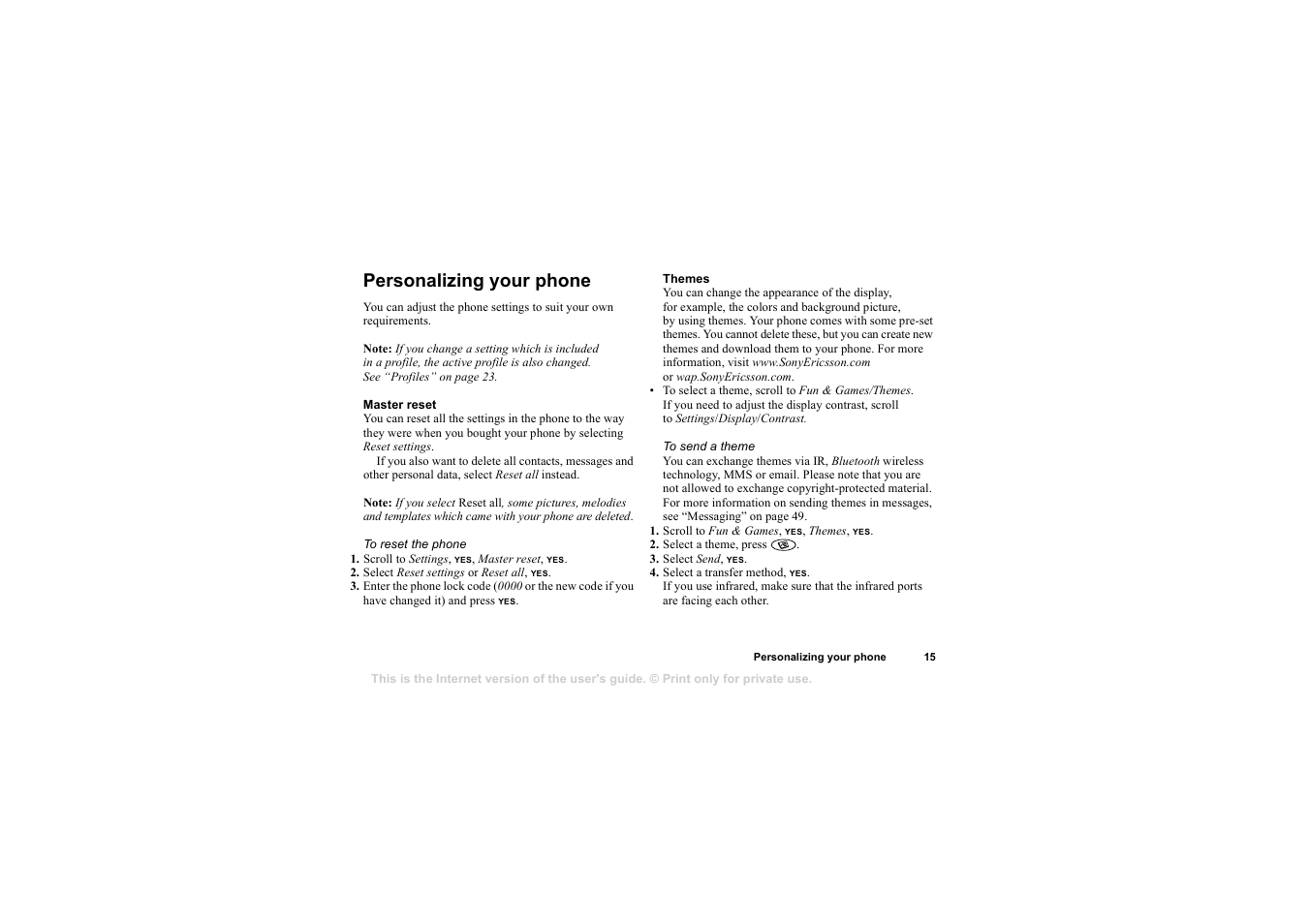 Personalizing your phone, Personalizing your phone 15 | Sony T68i User Manual | Page 15 / 95