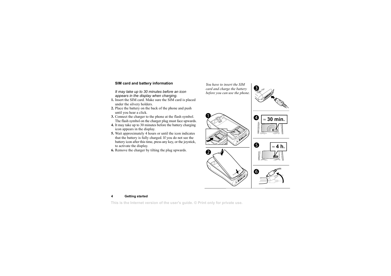 30 min. ≈ 4 h | Sony T68i User Manual | Page 4 / 95