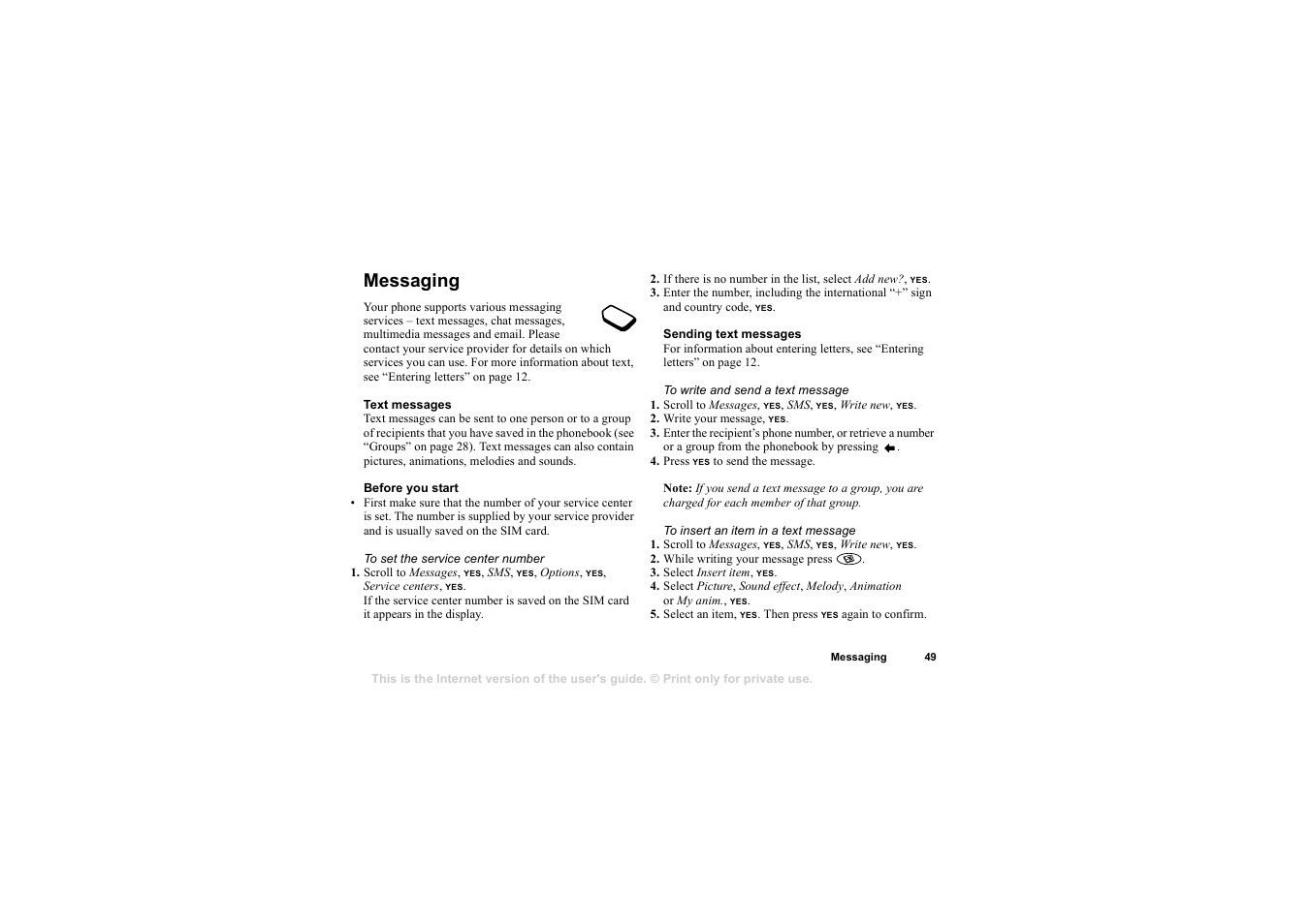 Messaging, Messaging 49 | Sony T68i User Manual | Page 49 / 95