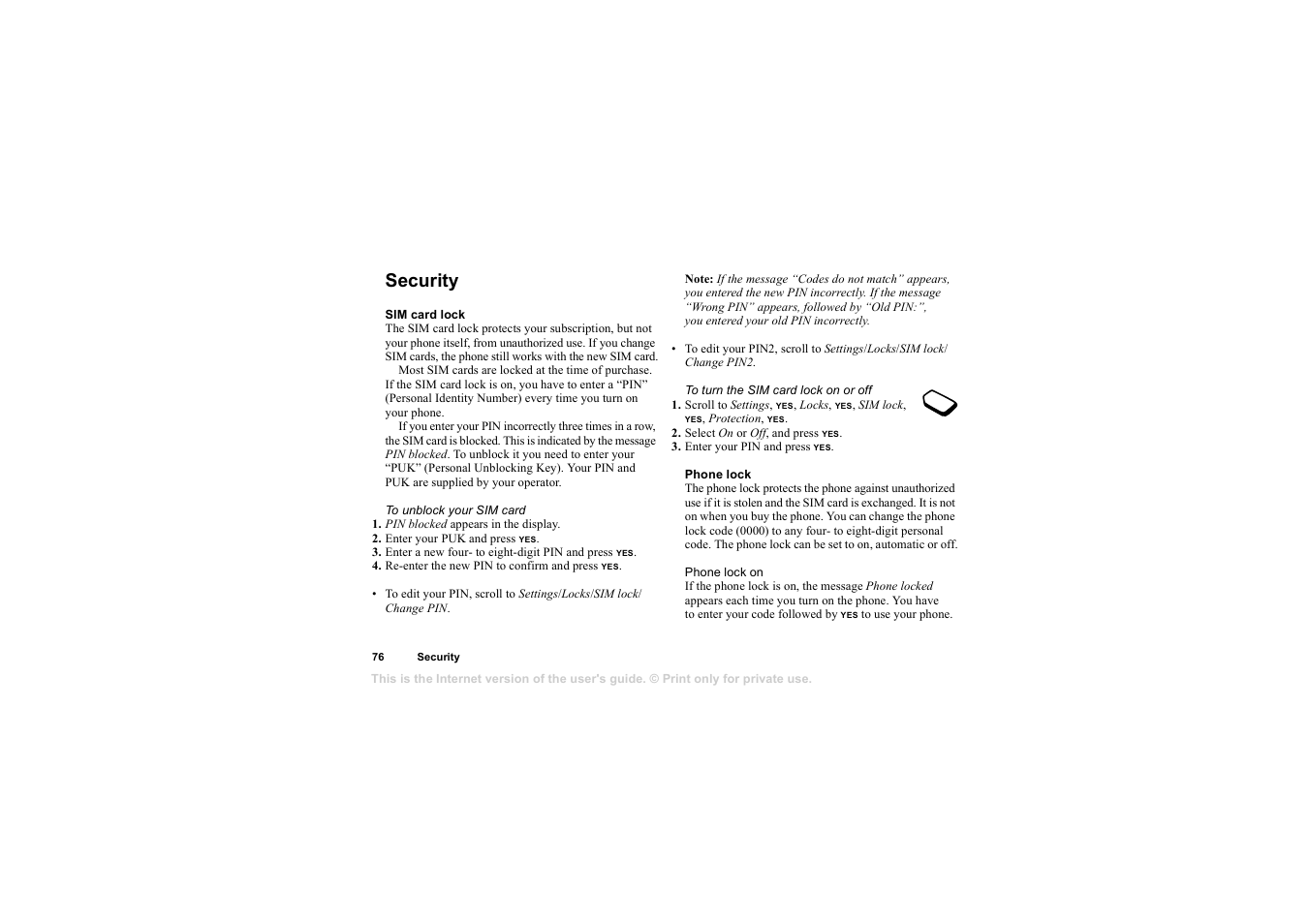 Security, Security 76 | Sony T68i User Manual | Page 76 / 95