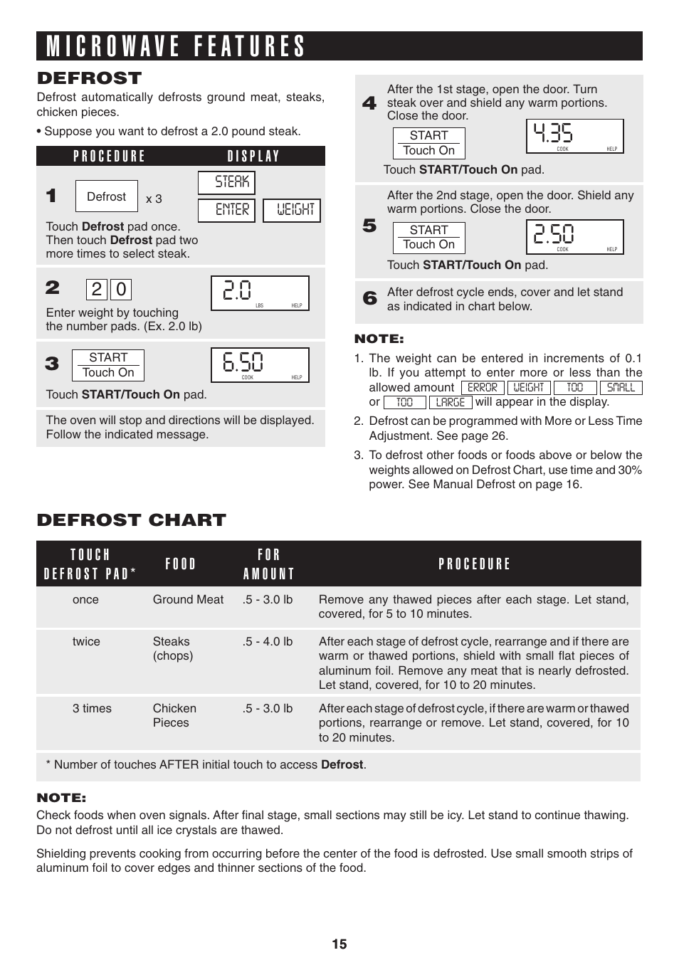 Defrost, Defrost chart | Sony R1880L User Manual | Page 15 / 32