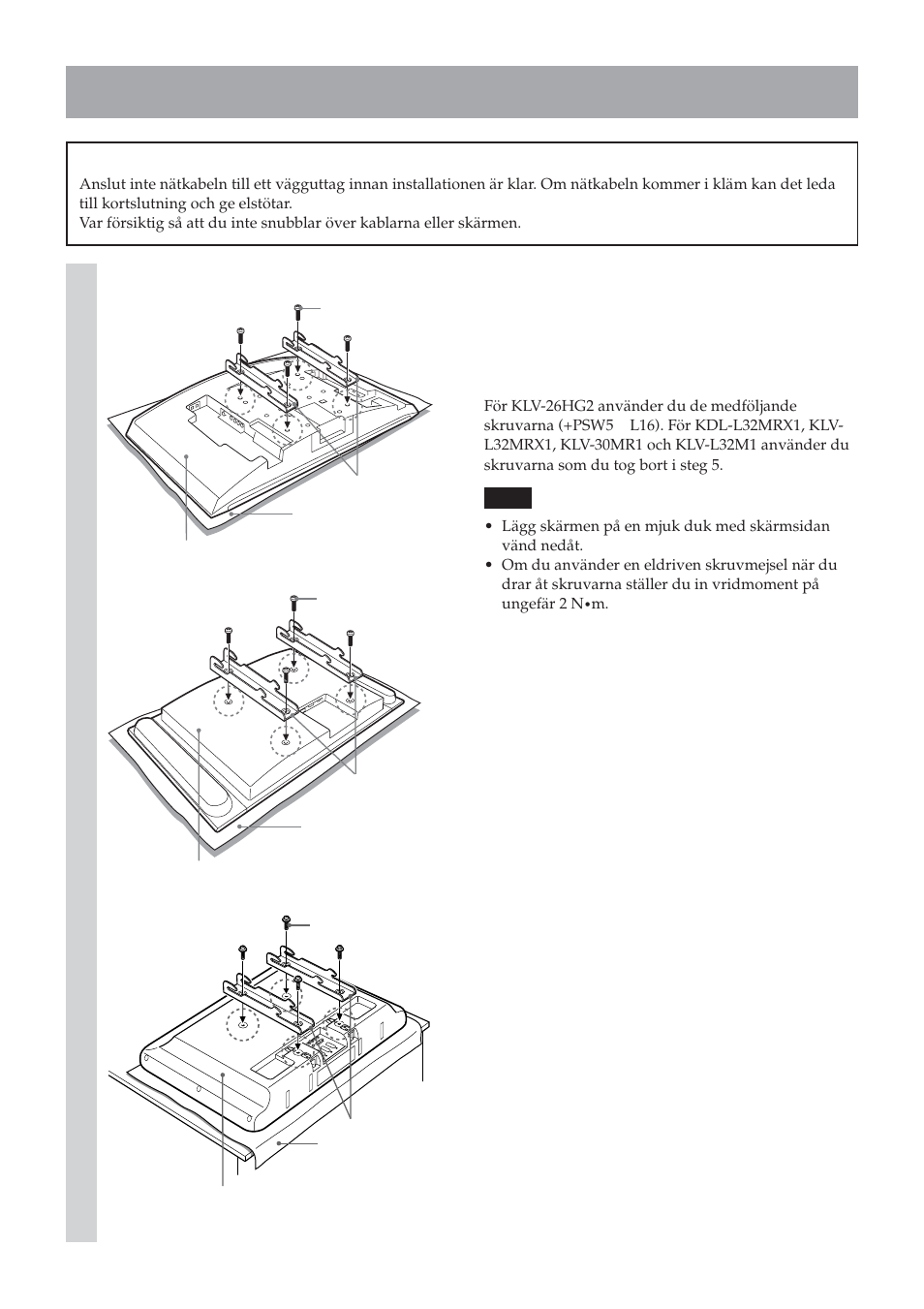 Steg 6: montera skärmen på monteringsplattan | Sony SU-LW1 User Manual | Page 116 / 264