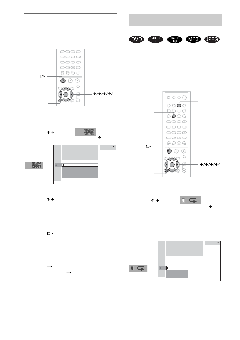 Setting the shuffle mode in the control menu, Playing repeatedly, Repeat play) | Sony DAV-SC8 User Manual | Page 32 / 88
