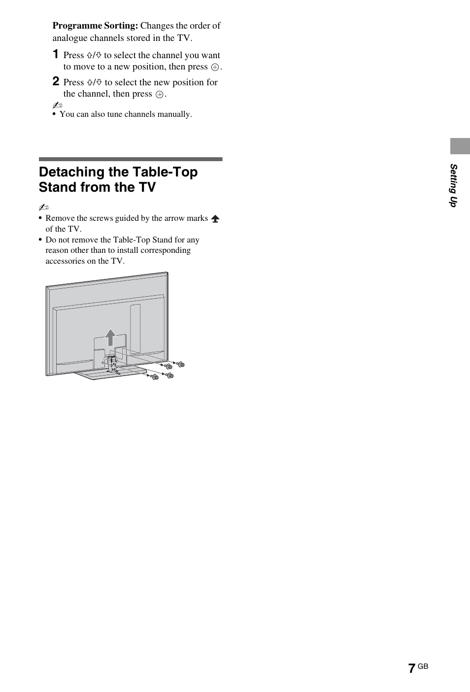 Detaching the table-top stand from the tv | Sony BRAVIA 4-180-179-11(1) User Manual | Page 7 / 20