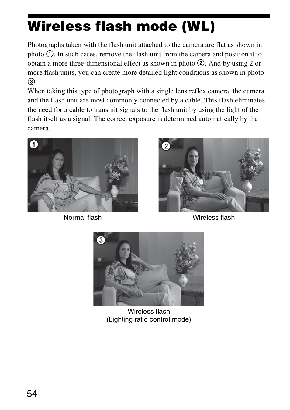 Wireless flash mode (wl) | Sony 4-183-746-11(1) User Manual | Page 54 / 88