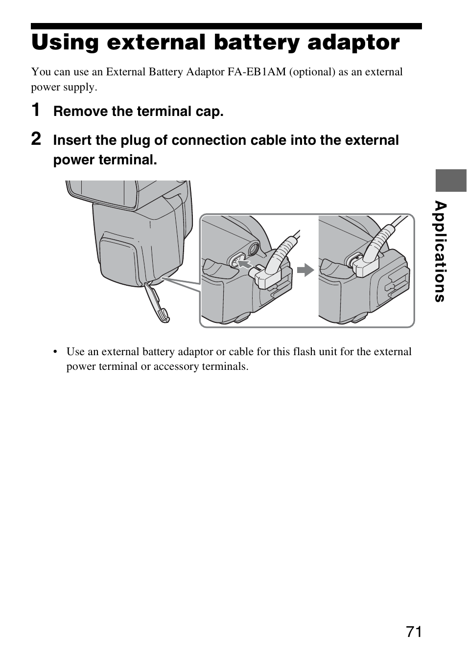 Using external battery adaptor | Sony 4-183-746-11(1) User Manual | Page 71 / 88
