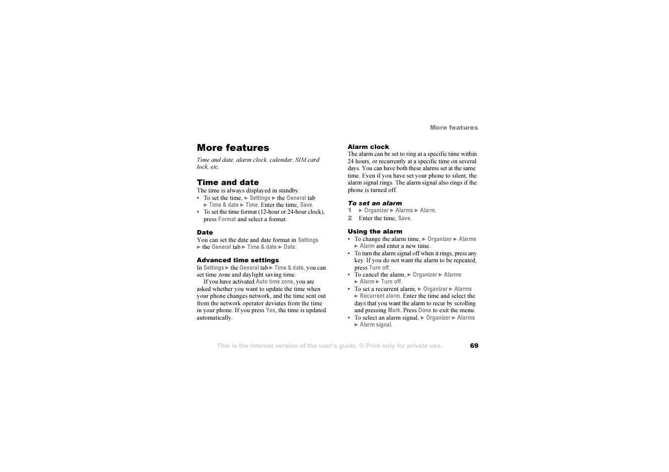 More features | Sony Z1010 User Manual | Page 69 / 95