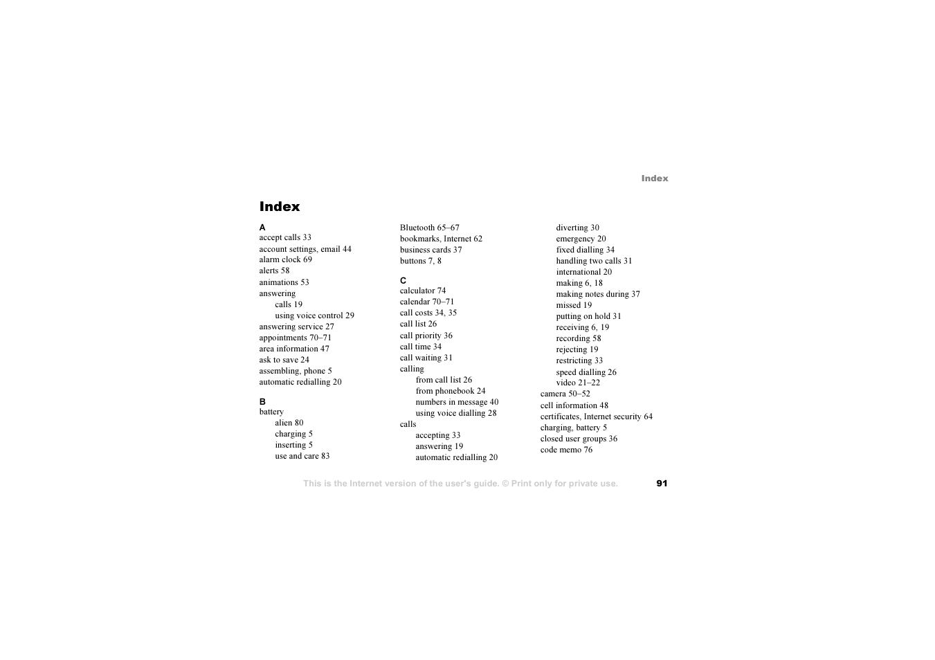 Index | Sony Z1010 User Manual | Page 91 / 95
