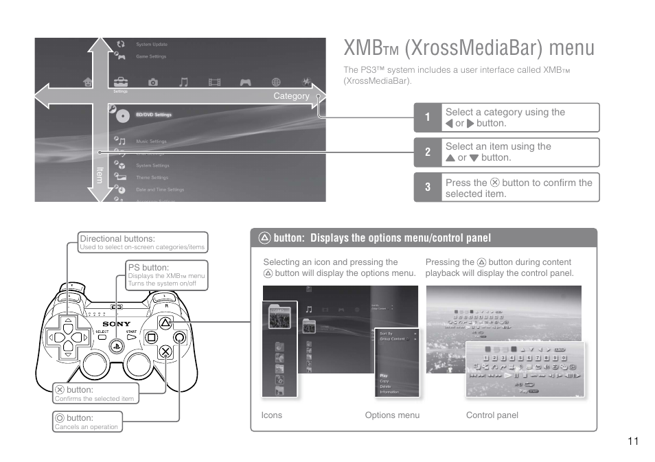 Xmb™ (xrossmediabar) menu | Sony 120-250GB Playstation 3 CECH-2101A User Manual | Page 11 / 120
