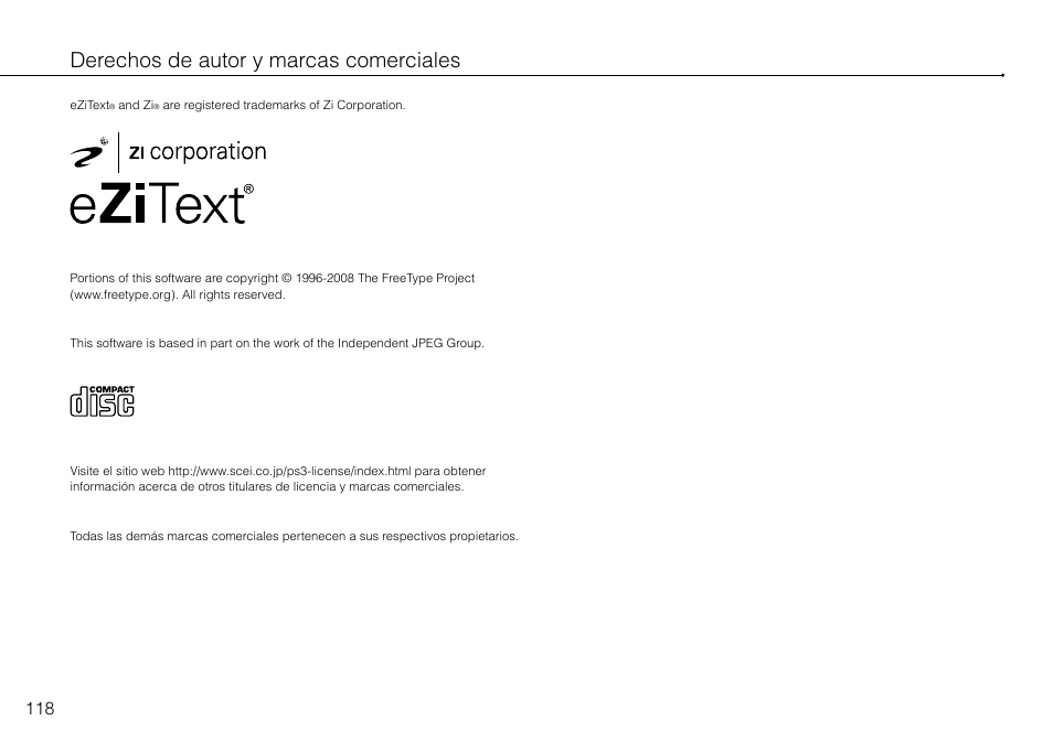Derechos de autor y marcas comerciales | Sony 120-250GB Playstation 3 CECH-2101A User Manual | Page 118 / 120