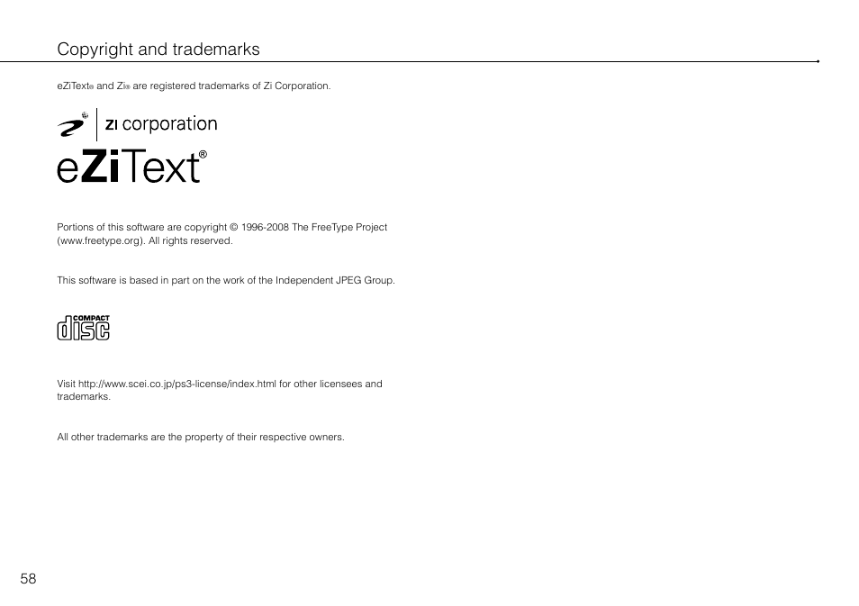 Copyright and trademarks | Sony 120-250GB Playstation 3 CECH-2101A User Manual | Page 58 / 120