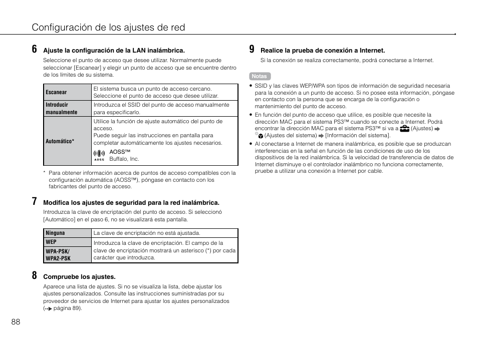 Configuración de los ajustes de red | Sony 120-250GB Playstation 3 CECH-2101A User Manual | Page 88 / 120