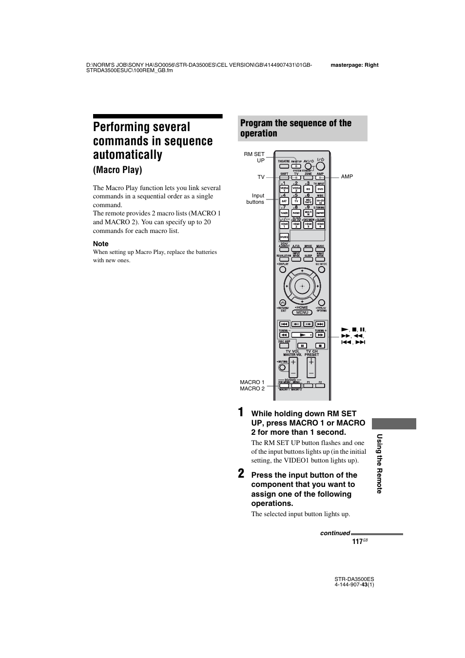 Performing several commands in sequence, Automatically (macro play), Macro play) | Program the sequence of the operation | Sony 4-144-907-43(1) User Manual | Page 117 / 136