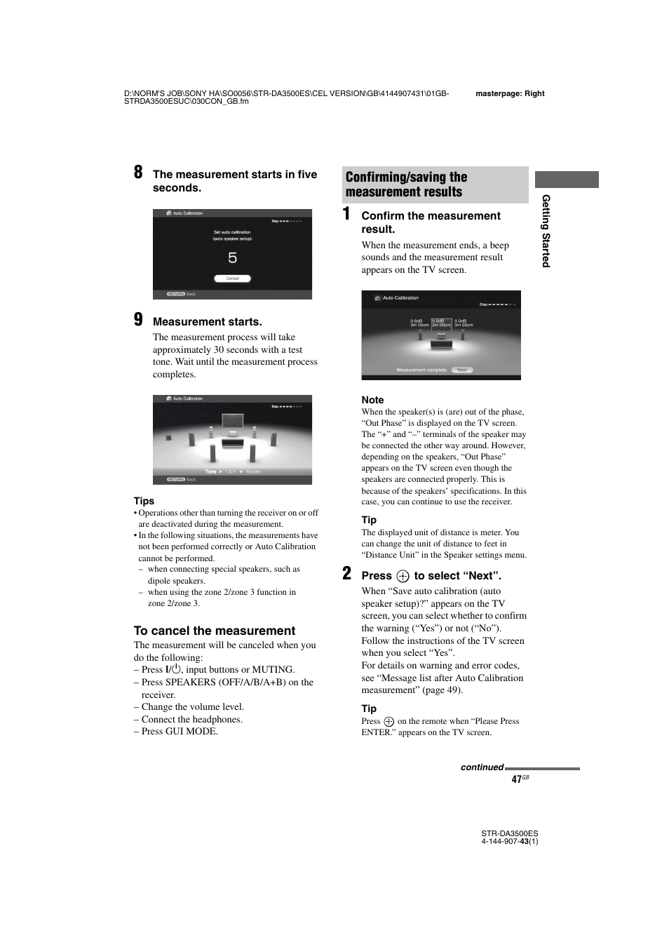 Confirming/saving the measurement results | Sony 4-144-907-43(1) User Manual | Page 47 / 136