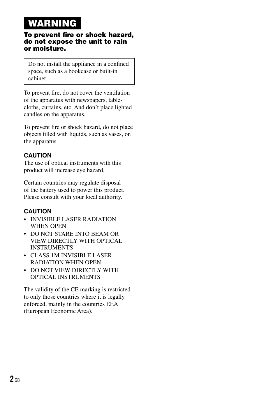 Warning | Sony D-NE520 User Manual | Page 2 / 103